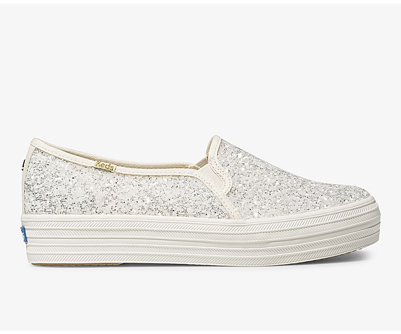Keds Women's X Kate Spade New York Triple Decker Glitter Cream Slip On Shoes - KY9470862